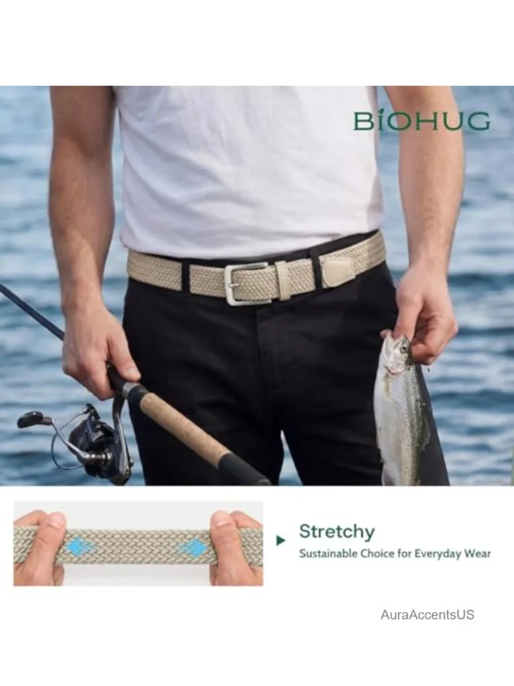 Men's Elastic Braided Belt Recycled Fabric Stretch Woven Belt 1.34